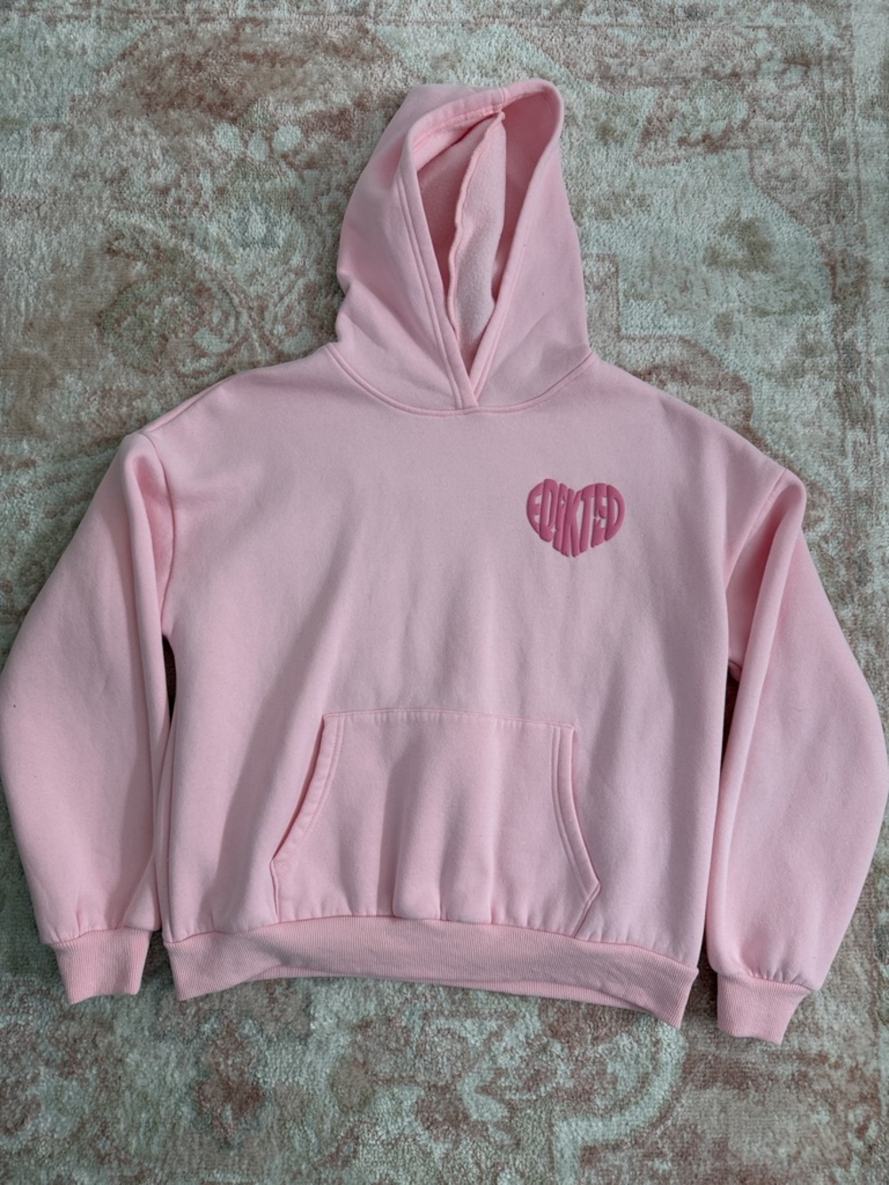 Edikted Pink Heart Logo Hoodie Sweatshirt Size Small Y2K Cozy